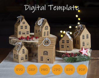 Casa de calendário do Advento DIY, arquivo plotter, SVG DXF e outros, calendário do Advento para imprimir e fazer você mesmo