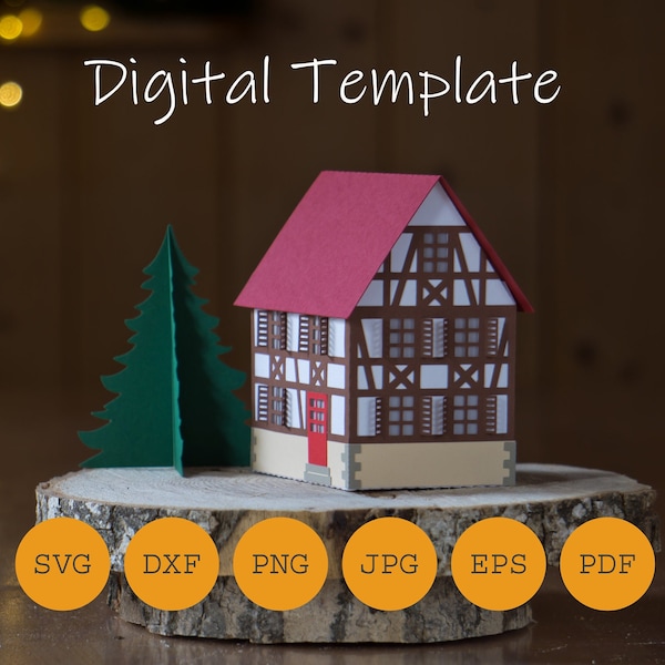 Fachwerkhaus medium Laterne Windlicht Weihnachtsdorf, Plotterdatei, SVG DXF PDF und weitere, Windlicht zum selbst basteln