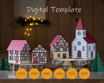 German Christmas Village, cut file, half-timbered house, SVG DXF PDF and others, Lantern Template