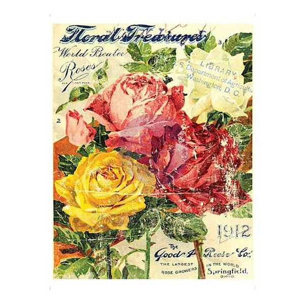Floral treasures IOD transfer 11x14 rub on furniture decal - First Generation - by Iron Orchid Designs - Retired