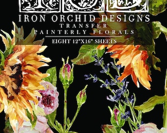Painterly Floral IOD Transfer Pad with (8) 12 X 16 Sheets by Iron Orchid Designs Rub-On Furniture Transfer Decal