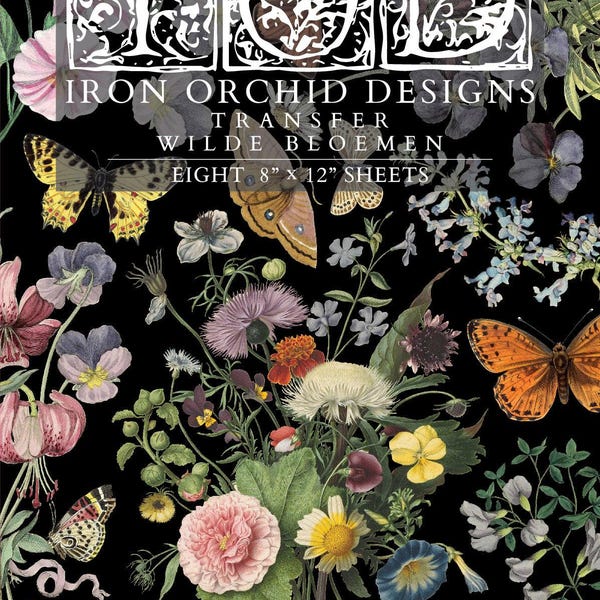 Wilde Bloemen IOD Transfer Pad with (8) 8 x 12 Sheets by Iron Orchid Designs Rub-On Furniture Transfer Decal