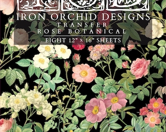 Rose Botanicals IOD Transfer Pad with (8) 12 X 16 Sheets by Iron Orchid Designs Rub-On Furniture Transfer Decal