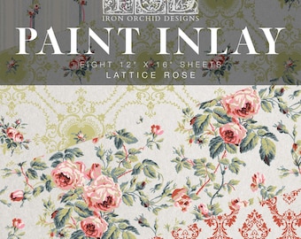 Lattice Rose IOD Paint Inlay by Iron Orchid Design (8) 12 X 16 Sheets - Limited Release