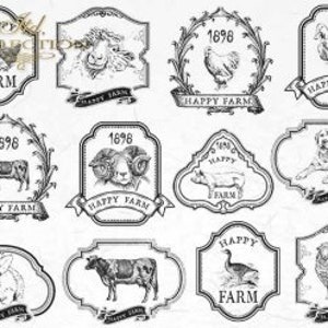 happy farm black and white ITD Decoupage Rice Paper | Size A3 | 16.5inch x 11.7inch | R0397L