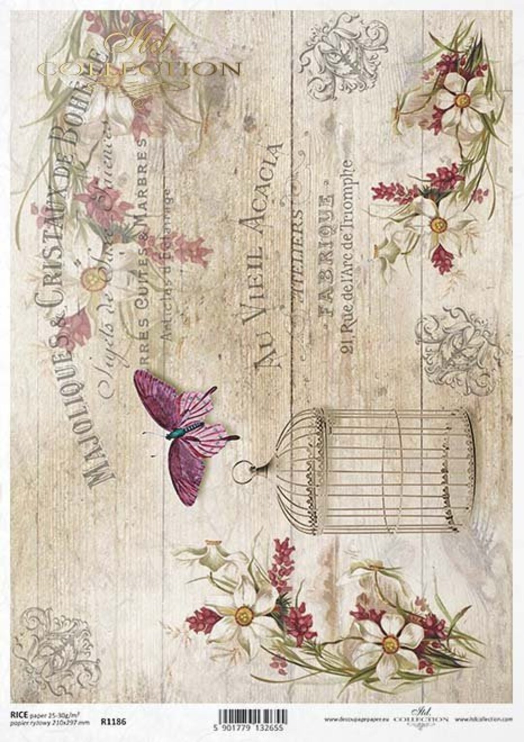 Vintage Boards Butterflies Flower ITD Decoupage Rice Paper Size A4 8 ...