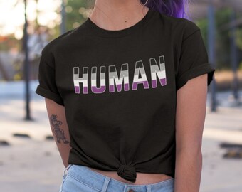 エース プライド ヒューマン プライド フラッグ シャツ、さりげないアセクシャル プライド、エース フラッグ シャツ、デミセクシャル プライド、さりげないプライド グッズ、クィア所有のショップ