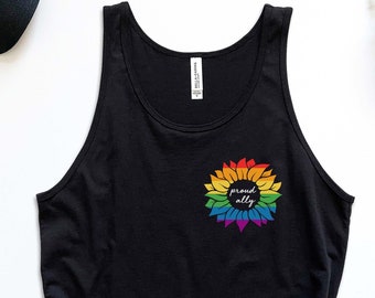 Pride Ally Tank Top,LGBT Ally Tank Top,Proud Ally Shirt,Rainbow Sunflower Pride Tank,Pride Month Tank Top,Pride Parade Outfit,LGBTQ Tank Top