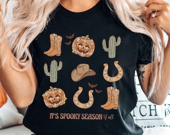 Retro Western Halloween Shirt, Howdy Halloween Cowboy T-Shirt, Halloween Kürbis Shirt, Gruseliges Kürbis Tshirt, Retro Gruseliges Western Shirt
