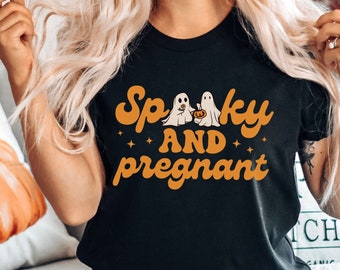 Zwangerschapsshirt Halloween, Halloween-zwangerschapsshirt, grappig zwangerschapsshirt, Retro Ghost Spooky zwangerschap aankondiging shirt, nieuwe moeder cadeau