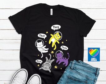 Nonbinary Space Kittens Shirt, Nonbinary Pride, They Them Shirt, Pronoun Tshirt, Non Binary Shirt, Enby Pride, Agender, Pride Cat Shirt