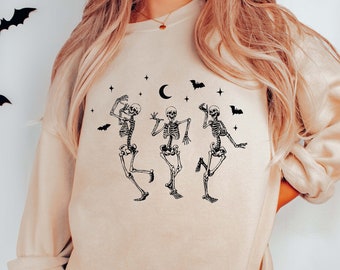 Tanzendes Skelett Crewneck Sweatshirt,Skelett Halloween Sweatshirt,Skelett Pullover,Halloween Bekleidung,Skelett Tanzen Shirt,Herbst Rundhalsausschnitt