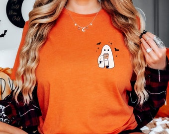 Niedliches gruseliges Geist-Hemd, Halloween-Kaffee-Hemd, Herbst-Kaffee-Liebhaber-Geschenk, Retro Geist-Halloween-T-Shirt, niedliches Herbst-Hemd, gruselige Jahreszeit-T-Stück