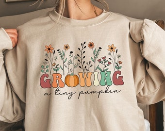 Herbst-Schwangerschafts-Ankündigungs-Sweatshirt, Herbst-Baby-Ankündigungs-Sweatshirt, Schwangerschaft enthüllen Hemd, erwartet einen kleinen Kürbis, wächst einen Menschen
