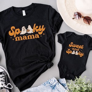 Maglietta &quot;Mamma spettrale&quot; e &quot;Mini spettrale&quot;, maglietta retrò di Halloween per mamma e figlio, magliette abbinate per mamma e figlio, completo mamma e figlio, completo bambino fantasma
