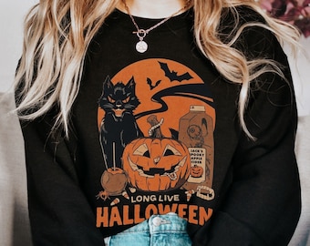Retro Halloween Sweatshirt,Spooky Season Sweatshirt,Retro Fall Halloween Shirt,Vintage Halloween Cat Shirt,Pumpkin Halloween Sweatshirt