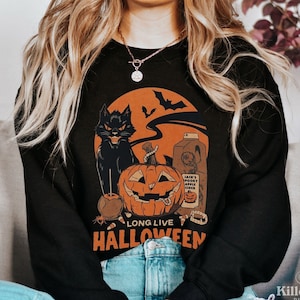 Retro Halloween Sweatshirt,Spooky Season Sweatshirt,Retro Fall Halloween Shirt,Vintage Halloween Cat Shirt,Pumpkin Halloween Sweatshirt