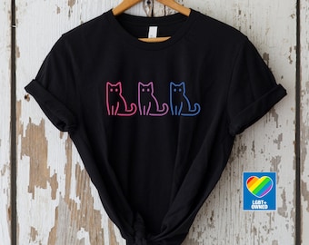 Camiseta del orgullo bisexual, orgullo bisexual sutil, camiseta bisexual, gato del orgullo, orgullo bisexual, camiseta del orgullo LGBTQ, camiseta del orgullo sutil, tiendas propiedad de personas queer