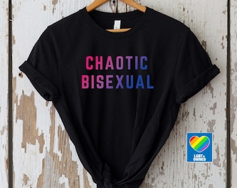 Camiseta del orgullo bisexual, caótica bisexual, camiseta del orgullo bisexual, ropa del orgullo, camiseta LGBTQ, tiendas propiedad de personas queer, artículos del orgullo, camiseta con la bandera bisexual