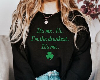 Camiseta divertida del Día de San Patricio, sudadera con texto "San Patricio bebiendo", suéter, camiseta divertida para beber, camiseta de trébol irlandés de la suerte para mujer