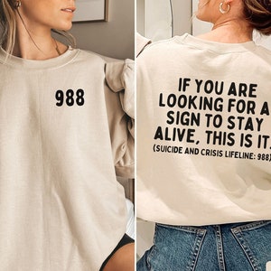 Suicide Hotline Sweatshirt, Mental Health Awareness, Mental Health Sweatshirt, Suicide Prevention Shirt, Therapist Sweatshirt, 988 Shirt