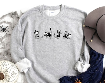 Skeleton Cats Sweatshirt, Halloween Cat Shirt, Skeleton Sweatshirt, Cat Themed Gifts, Creepy Cute Shirt, Skeleton Crewneck