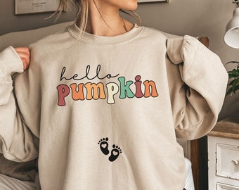 Fall Pregnancy Sweatshirt, Hello Pumpkin Sweatshirt, Fall Pregnancy Announcement, Fall Maternity Shirt, Thanksgiving Pregnancy Announcement