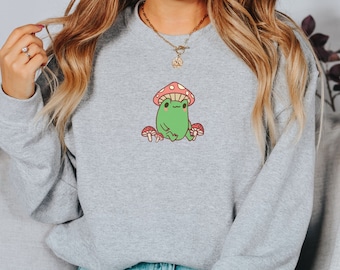 Bluza z żabą grzybową, Odzież Cottagecore, Sweter z grzybem, Koszulka z żabą grzybową, Forestcore, Estetyczne ubrania, Prezent dla miłośnika żab