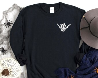 Sudadera de esqueleto con cuello redondo para Halloween, mano de esqueleto suelta, temporada espeluznante, suéter de Halloween, sudadera suave