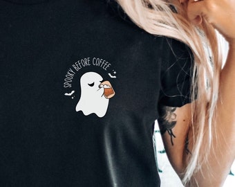 Niedliches Kaffee-Geist-Shirt, Halloween-Kaffee-Shirt, Herbst-Kaffee-Liebhaber-Geschenk, gruseliges Geist-Halloween-T-Shirt, niedliches Herbst-Shirt, gruselige Saison-T-Shirt