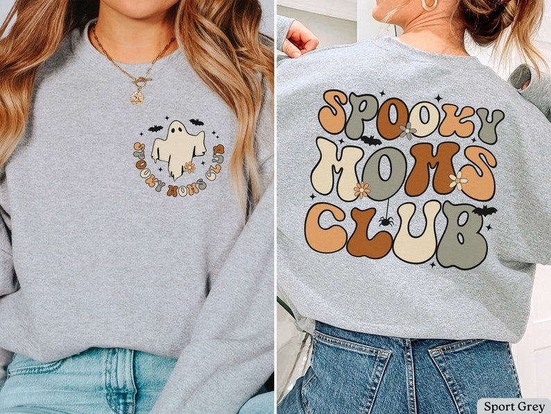 Spooky Mom Sweatshirt, Cool Moms Club Sweatshirt, Retro Halloween Mama Shirt, Halloween Mom Sweatshirt, Spooky Mama Sweatshirt, Gift for Mom Sport Grey