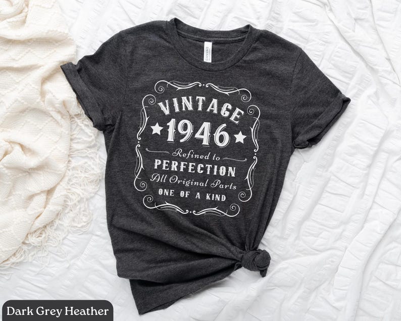 80th Birthday Gift, Vintage 1946 Shirt, 80th Birthday Shirt, Gift for 80th Birthday, 80th Birthday Gift for Women, Gift for Men, Bday Shirt Dark Grey Heather