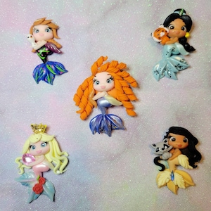 Princess badge reel  holder / needle minder Mermaids Aurora, Jasmine,  Merida, Merida, Anna