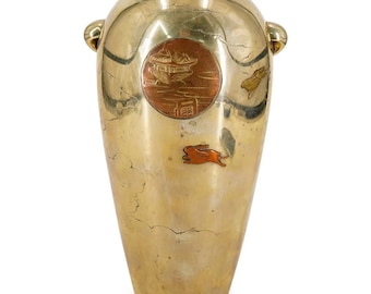 Antique Japanese Meiji Mixed Metal Lunar Rabbit Vase