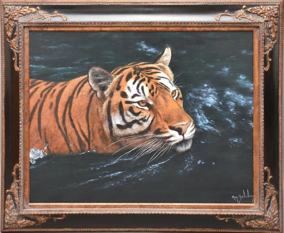 Ron Balaban (AMERICAN 20th Century) Large Tiger Painting, Oil on Canvas ...