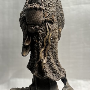 Lost Wax Cast Bronze Statue of a Young Japanese Maiden Standing on a Fish