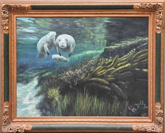 ロン・バラバン（20世紀アメリカ）フロリダマナティの絵画、右下に署名