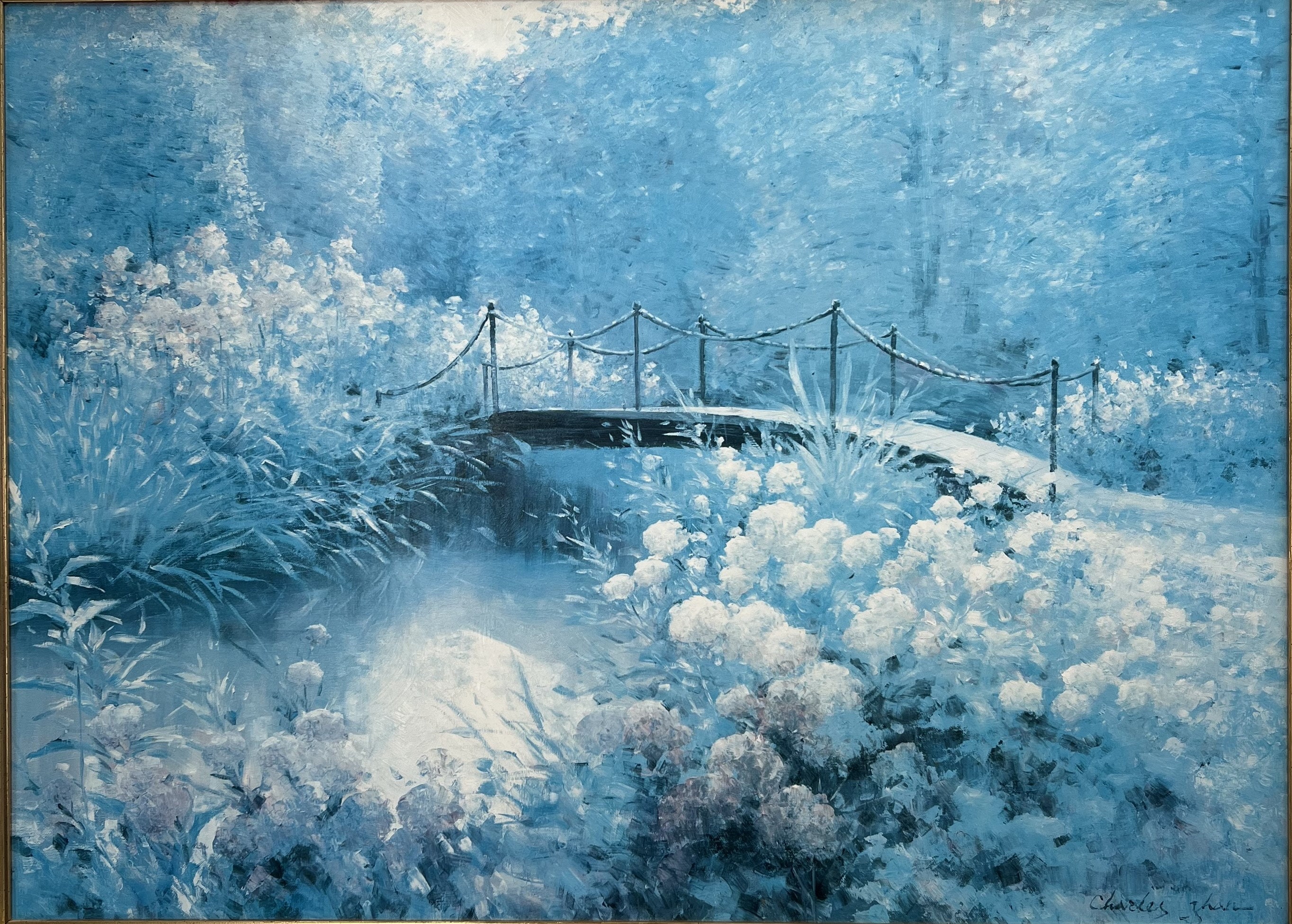 Charles Zhan Original Large Oil Painting on Canvas Signed Floral