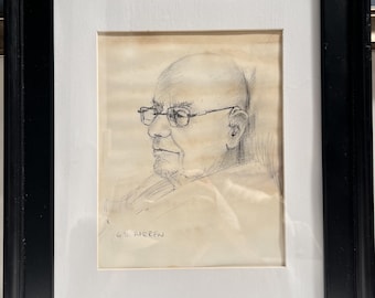 Dibujo original a grafito firmado por Glenn D. Harren - Estudio de retrato - Enmarcado 14x17