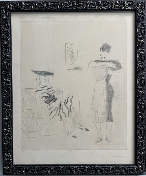 Marcel Vertes (1895-1961) French Artist Original Graphite on Paper