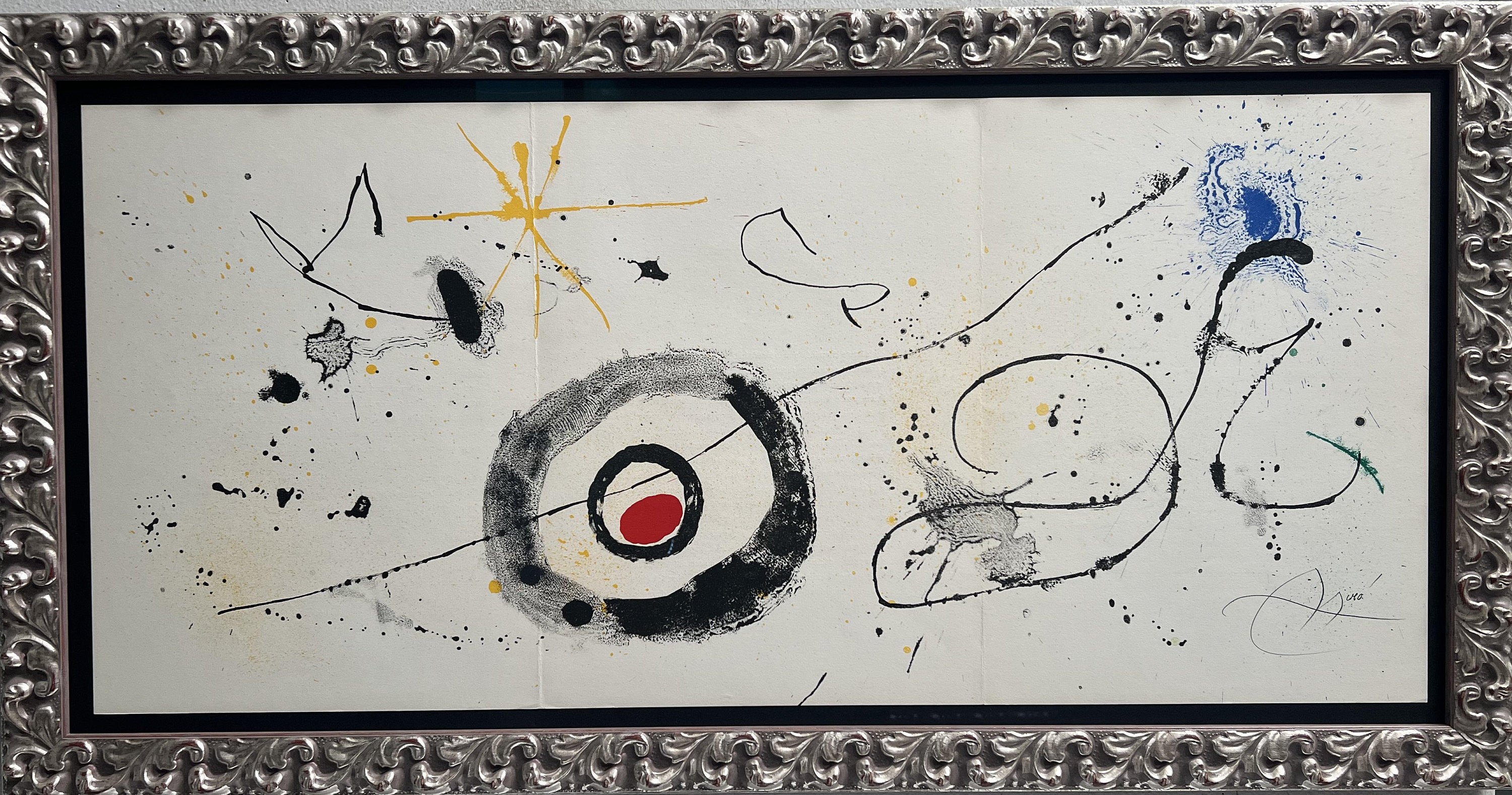 リトグラフ J.MIRO 1975 ミロの庭　版上サイン 美品 ジョアン・ミロ「ミロの庭園に～」リトグラフ 抽象画 額装