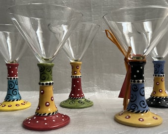 Set of 5 Sexy Stems Hand Painted Martini Glasses