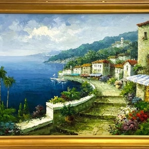 ANTONIO DI VICCARO Attributed to Original Italian Seascape Palette Knife on Canvas