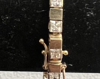 Ladies  Moissanite Tennis  Bracelet 10.9 Grams 14K Gold 27 .15 carat princess cut diamonds COA