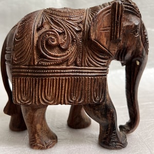 African Hand Carved Solid Hardwood Elephant Highly Detailed