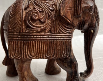 African Hand Carved Solid Hardwood Elephant Highly Detailed