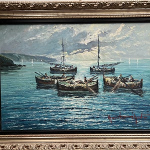 Stunning Oil on Canvas By Italian Artist Mario Di Martino &quot;Italian Coast&quot;