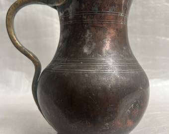 Antique Copper Pitcher Hand Made Engraved and Dated 1919 by MK