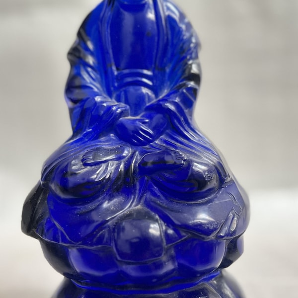 Cobalt Blue Peking Glass Kwan Yin Very Rare Chinese History 19th Century