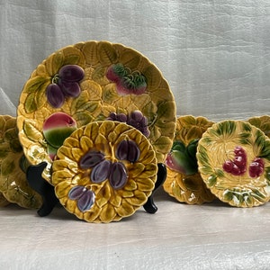 FRENCH SARREGUEMINES Fruit Ceramic Platter and Six Side Plates